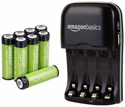 AmazonBasics AA Rechargeable Batteries (8-Pack) and Ni-MH AA & AAA Battery Charger With USB Port Set