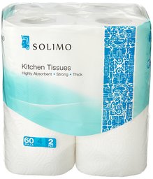 Amazon Brand - Solimo 2 Ply Kitchen Tissue/Towel Paper Roll - 4 Rolls (60 Pulls Per Roll)