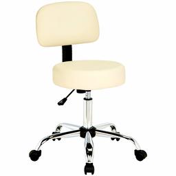 AmazonBasics Multi-Purpose Adjustable Office Drafting Spa Stool with Back Cushion and Wheels - Beige