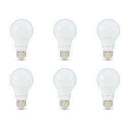 AmazonBasics 60W Equivalent, Clear, Soft White, Non-Dimmable, 10,000 Hour Lifetime, A19 LED Light Bulb | 6-Pack (Renewed)