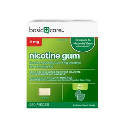 Amazon Basic Care Nicotine Polacrilex Gum, 4 mg (nicotine), Stop Smoking Aid, Mint Flavor, 220 Count