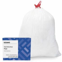 Amazon Brand - Solimo Tall Kitchen Drawstring Trash Bags, 13 Gallon, 90 Count