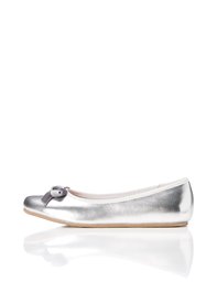 RED WAGON Girls' Metallic Bow Ballet Flats, Silver, Women 2