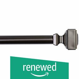 (Renewed) AmazonBasics Adjustable 1 inch Curtain Rod with Square Finials and Brackets, 36 inch to 72 inch, Bronze