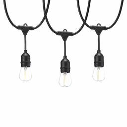 AmazonBasics 48-Foot LED Commercial Grade Outdoor String Lights, Includes 16 S14 Edison Style LED Bulbs, 1 Watt Power | Soft White, Black Cord (Renewed)