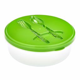 Amazon Brand - Solimo Round Lunch Box with Fork and Spoon, 1.1 Litre, Green