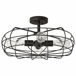 Amazon Brand – Stone & Beam Vintage Industrial Cage Flush Mount Ceiling Chandelier Fixture With 4 Light Bulbs - 18.5 x 18.5 x 9.3 Inches, Matte Black