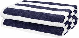 AmazonBasics Cabana Stripe Beach Towel - Pack of 2, Navy Blue