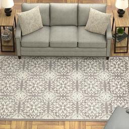 Ravenna Home Floral Medallion Tiled Rug, 6' x 9', Warm Grey with Ivory