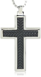 Stainless Steel Cross Pendant with Textured Black IP on 24