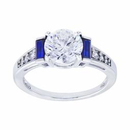 [Find] Amazon Collection Rhodium Plated suta-ringusiruba-kuriakyu-bikkuzirukonia & Synthetic Sapphire Ring, Size 9 