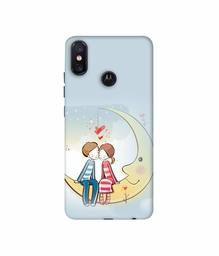 Amazon Brand - Solimo Designer Couple Sitting On Moon 3D Printed Hard Back Case Mobile Cover for Motorola One Power