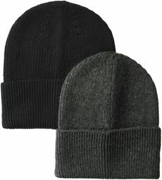 Amazon Essentials 2-Pack Knit Hat Skull-Caps, Gray Heather/Black, One Size