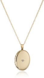 14k Gold-Filled Polished Oval Pendant with Genuine Diamond Locket Necklace, 18