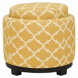 Amazon Brand – Ravenna Home Morrocan Storage Ottoman with Tray - 19 Inch, Yellow and Cream