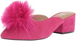 The Fix Amazon Brand Women's Roxana Block Heel Mule with Feather Pom, Bubble Gum Pink Suede, 7 B US