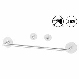 UMI. Towel Holder with 2 Robe Hooks, SUS 304 Stainless Steel, 41cm/16.14 inch Wall Mounted Towel Bar Rails for Kitchen Bathroom, Self Adhesive No Drilling Required, 2 Pieces of Glue Including