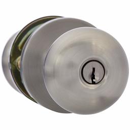 AmazonBasics Exterior Door Knob With Lock, Round, Satin Nickel