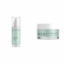 Belei Hydrating Hyaluronic Acid Serum, Fragrance Free, Paraben Free, 2 Fluid Ounces (60 mL) & Triple-Peptide Eye Cream, Fragrance Free, Paraben Free, 0.5 Fluid Ounce (15 mL)