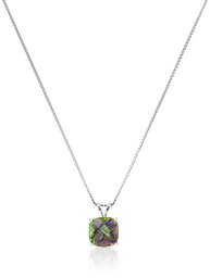 Amazon CollectionSterling Silver Cushion Checkerboard Cut Mystic Topaz Pendant Necklace (8mm)