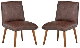 Amazon Brand – Rivet Wide Cushion Mid-Century Modern Top-Grain Leather Set of 2 Accent Dining Room Table Chairs, 26.8