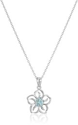 Sterling Silver Created Aquamarine Flower Pendant Necklace, 18