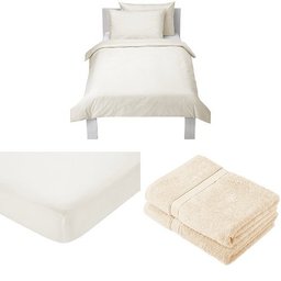 Pinzon Bedding and Bath Towels Bundle, Single - Ivory