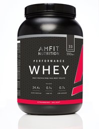 Amazon-Marke: Amfit Nutrition Performance Whey Protein Isolate Eiweißpulver (100% Molkenisolate) mit Erdbeergeschmack, 33 Portionen, 990 g