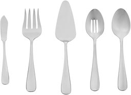 AmazonBasics 5-Piece Stainless Steel Serving Utensil Set with Round Edge