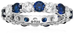 Platinum-Plated Sterling Silver Created Sapphire and Swarovski Zirconia All-Around Band Ring, Size 6