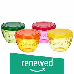 (Renewed) Amazon Brand - Solimo Wonder Bowl with Snapfit Lid, 220 ml, Set of 4, Multicolour