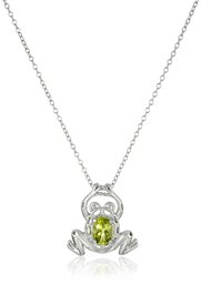 Collana con ciondolo a forma di rana con peridoto, in argento Sterling, 45,7 cm