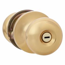 AmazonBasics Bedroom/Bathroom Door Knob With Lock, Round, Polished Brass