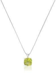 Amazon CollectionSterling Silver Cushion Checkerboard Cut Peridot Pendant Necklace (8mm)