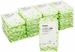 SOLIMO Non-Alcohol, Disinfectant, Wet Tissues, Soft and Thin, 60 Sheets x 20 Packs (1200 Sheets), Made in Japan, Grapefruit Seed Extract Formulated