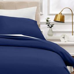 AmazonBasics 400-Thread-Count Cotton Sateen Duvet Cover Set - 140x200cm/ 65x65cmx1, Navy