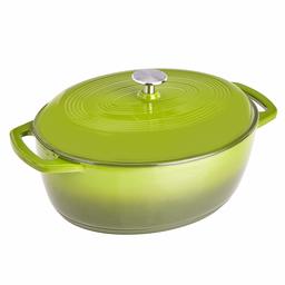 AmazonBasics Oval Enameled Cast Iron Dutch Oven - 7-Quart, Green