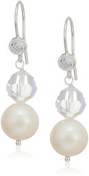 Crystals by Swarovski and White Cultured Freshwater Pearl Snowman Clip-On Earrings