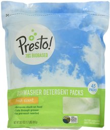 Presto! 78% Biobased Dishwasher Detergent Packs, 45 Count, Fresh Scent