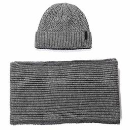 Jeff & Aimy 2 Piece Wool Knit Hat & Scarf Sets Beanie Neck Gaiter Fleece Snood Gray Grey Skull Beanie Winter Balaclavas