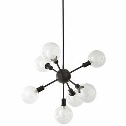 Amazon Brand – Rivet Mid-Century Modern Sputnik Glass Globe Ceiling Pendant Chandelier Fixture With 7 Light Bulbs - 22.5 x 22.5 x 24 Inches, Matte Black