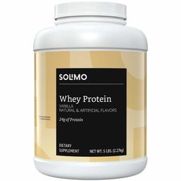 Amazon Brand - Solimo Whey Protein Powder, Vanilla, 5 Pound Value Size (57 Servings)