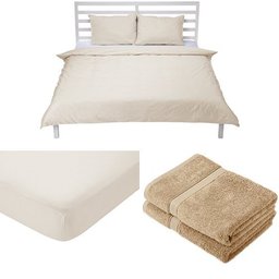 Pinzon Bedding and Bath Towels Bundle, Double - Light Brown