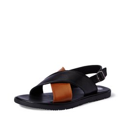 Amazon Brand - Symbol Men's Black/Tan Sandals-8 (AZ-KY-315B)