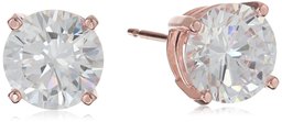 Amazon Essentials Rose Gold Plated Sterling Silver Round Cut Cubic Zirconia Stud Earrings (8mm)