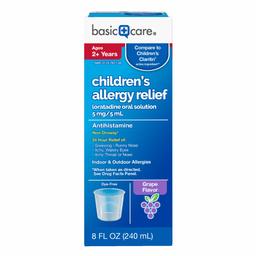 Basic Care Children’s Allergy Relief, Loratadine Oral Solution 5 mg/5 mL, Antihistamine, 8 Ounces