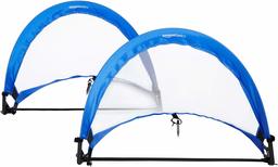 AmazonBasics Pop-Up Soccer Goal Net Set with Carrying Case - 2.5 Feet, Blue (Renewed)