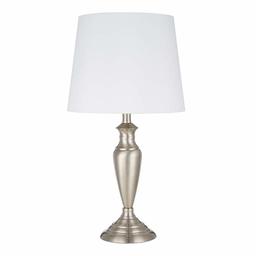 Amazon Brand – Ravenna Home Accent Table Lamp with LED Light Bulb -18.5 Inches, Brushed Nickel with White Shade