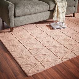 Amazon Brand – Rivet Sunset Textured Geo Pattern Wool Area Rug, 5 x 8 Foot, Pink