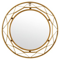 Amazon Brand – Rivet Modern Metal Lattice-Work Round Hanging Wall Mirror, 18 Inch Height, Gold Finish